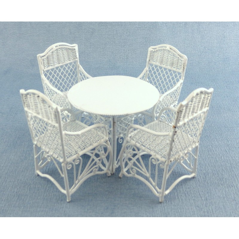 Dolls House White Wrought Iron Patio Set Table Chairs Miniature Garden Furniture