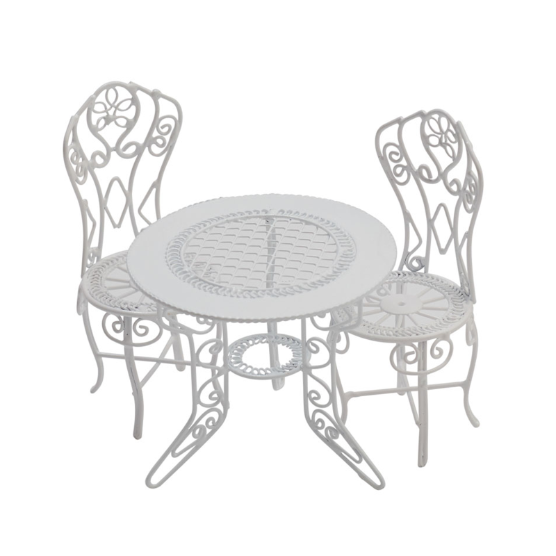 Dolls House White Wrought Iron Bistro Table Set Miniature Garden Patio Furniture