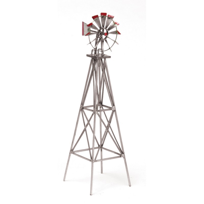 Dolls House Silver & Red Metal Windmill Miniature Garden Outdoor Furniture 