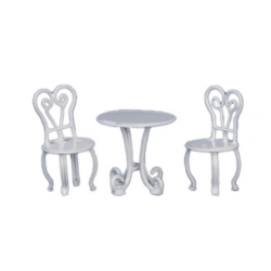 Dolls House White Bistro Table & Chair Set 1:24 Half Inch Garden Patio Furniture