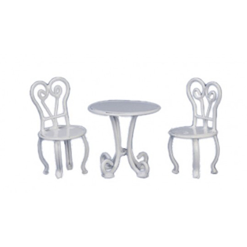 Dolls House White Bistro Table & Chair Set 1:24 Half Inch Garden Patio Furniture