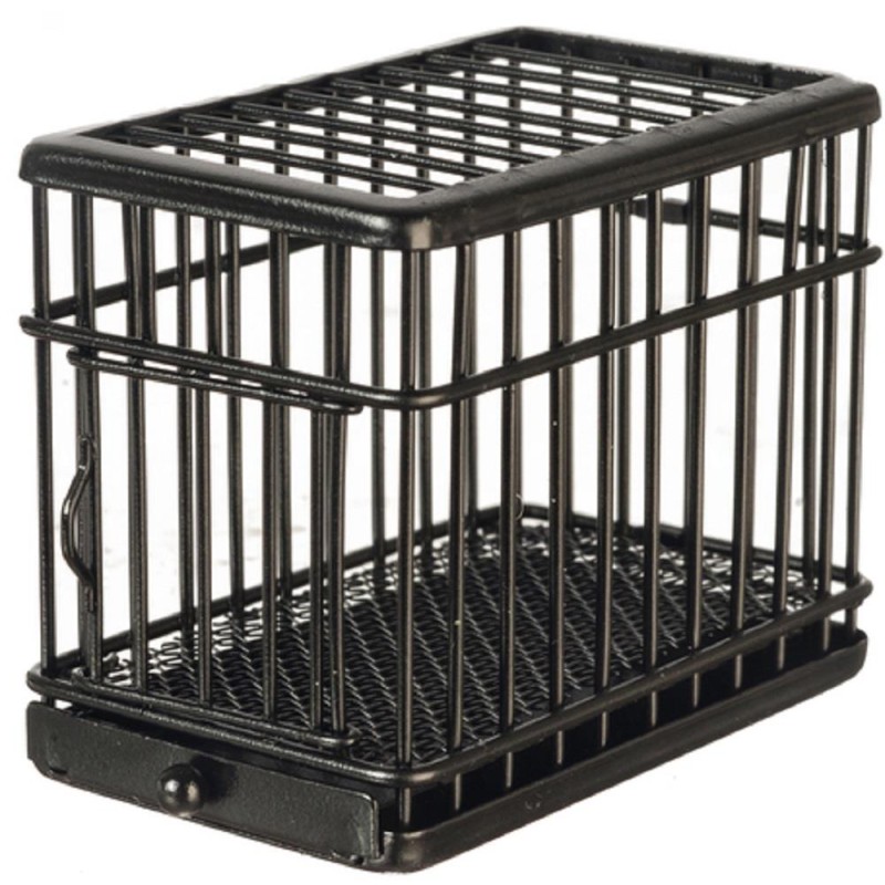Dolls House Black Metal Dog Cage Crate Miniature 1:24 Half Inch Pet Accessory