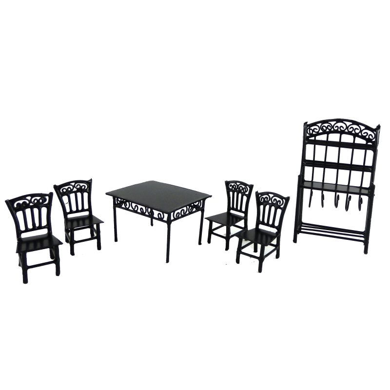 Dolls House Dining Room Furniture Set Black Metal Half Inch 1:24 Scale 
