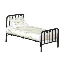 Dolls House Old Fashioned Black Metal Single Bed Miniature Bedroom Furniture  