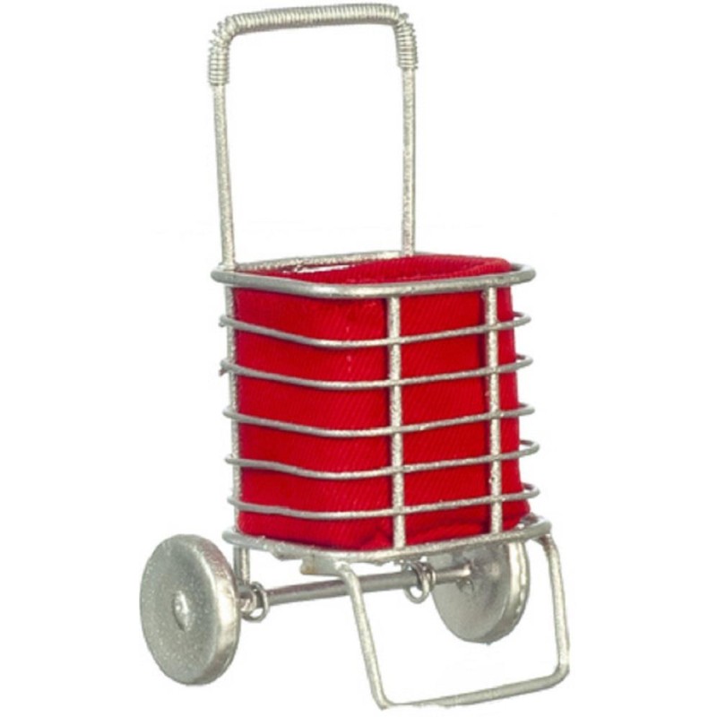 Dolls House 2 Wheel Shopping Trolley Red Pull Cart Miniature Shop Accessory