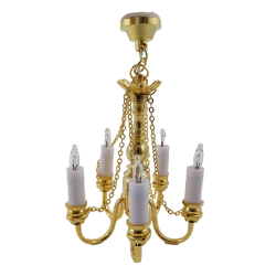 Dolls House Gold 5 Arm Candle Chandelier Brass 12V Electric Ceiling Light 1:12