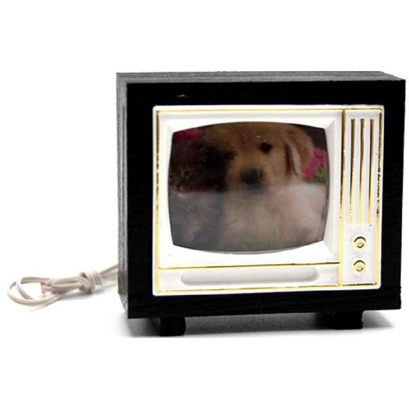 Dolls House Black 12V Light Up Television Miniature Living Room Accessory 1:12