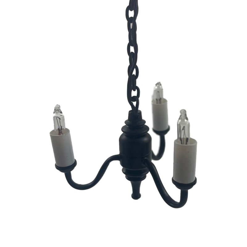 Dolls House Black 3 Arm Candle Chandelier 12V Electric Lighting 1:12