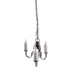 Dolls House Black Nickel 3 Arm Candle Chandelier 12V Electric Lighting 1:12