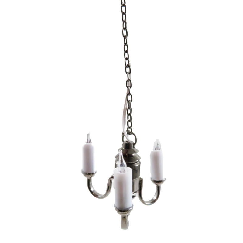 Dolls House Black Nickel 3 Arm Candle Chandelier 12V Electric Lighting 1:12