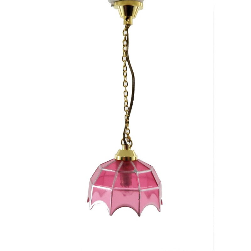 Dolls House Pendant Light with Pink Silver Shade 12V Miniature Electric Lighting