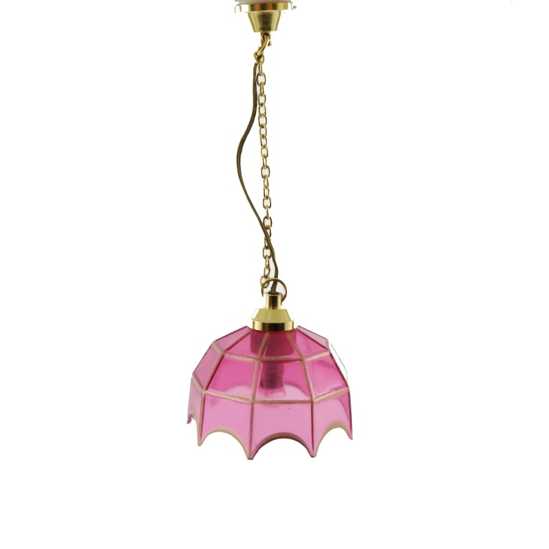 Dolls House Pendant Light with Pink Gold Shade 12V Miniature Electric Lighting