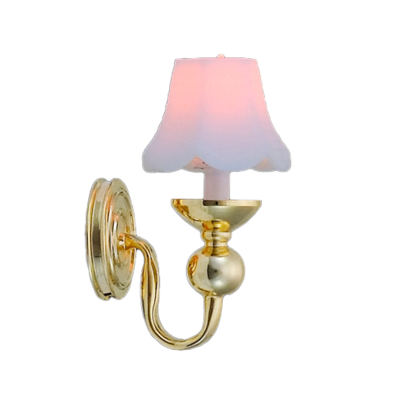 Dolls House Gold Wall Light Sconce White Scalloped Shade 12V Electric Lighting
