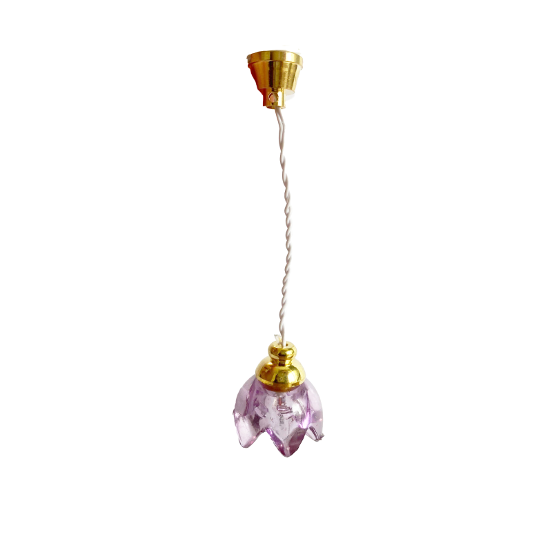 Dolls House Hanging Purple Lily Ceiling Light Miniature 12V Electric Lighting