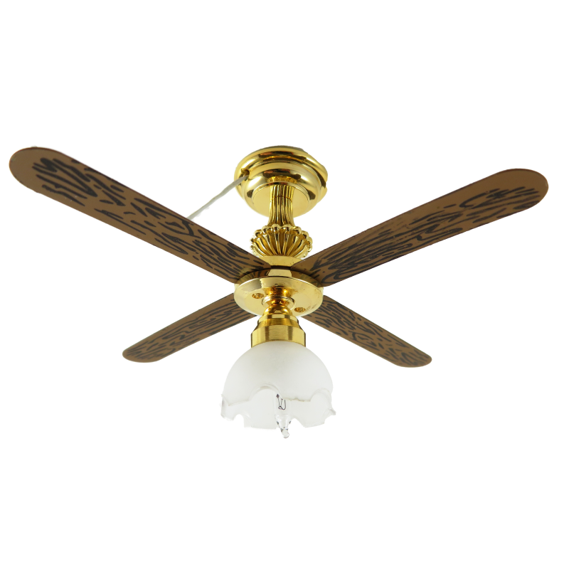 Dolls House Ceiling Fan Light with Tulip Shade Miniature 1:12 Electric Lighting