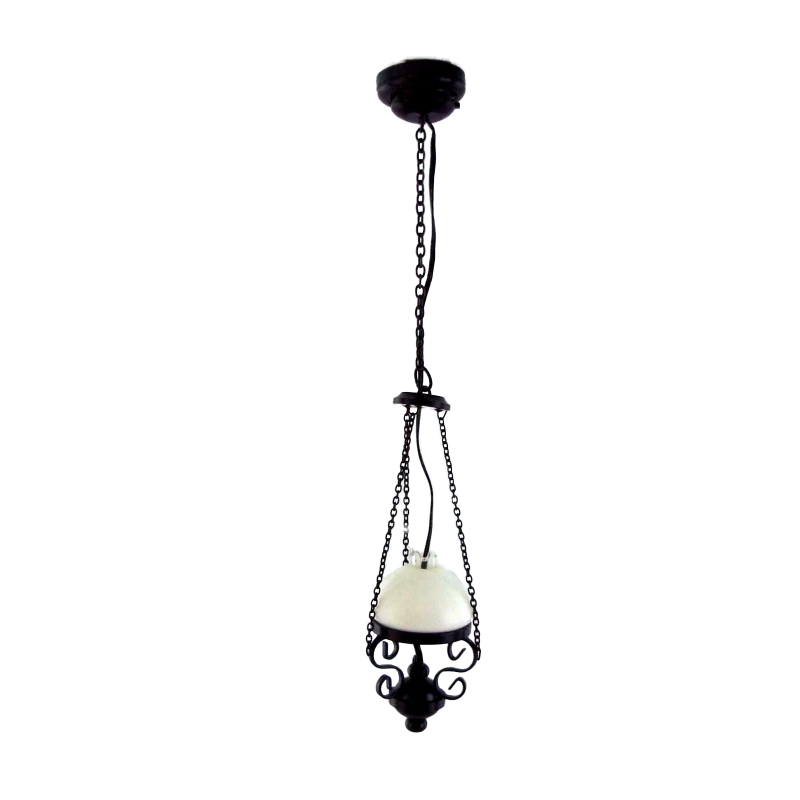 Dolls House Black Gas Paraffin Lamp White Shade Hanging Electric Ceiling Light