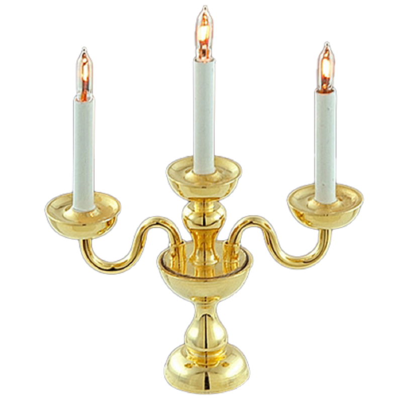 Dolls House 3 Arm Candlestick Gold Candelabra Table Lamp 12V Electric Lighting