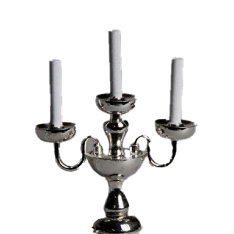 Dolls House 3 Arm Candlestick Silver Candelabra Table Lamp 12V Electric Lighting
