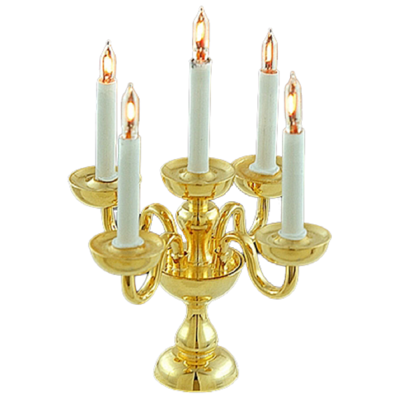 Dolls House 5 Arm Candlestick Gold Candelabra Table Lamp 12V Electric Lighting