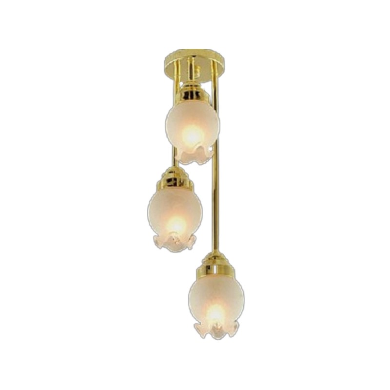 Dolls House 3 Drop Pendant Light with Frosted Tulip Shades Electric 12V Lighting