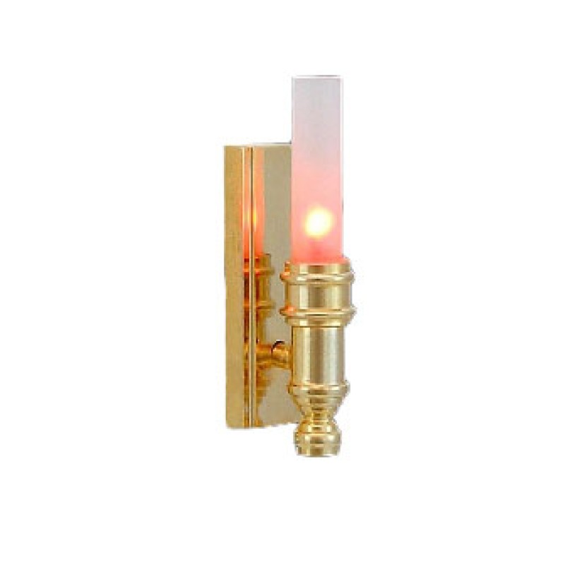 Dolls House Modern Brass Wall Light Satin Tubular Shade 12V Electric Lighting 