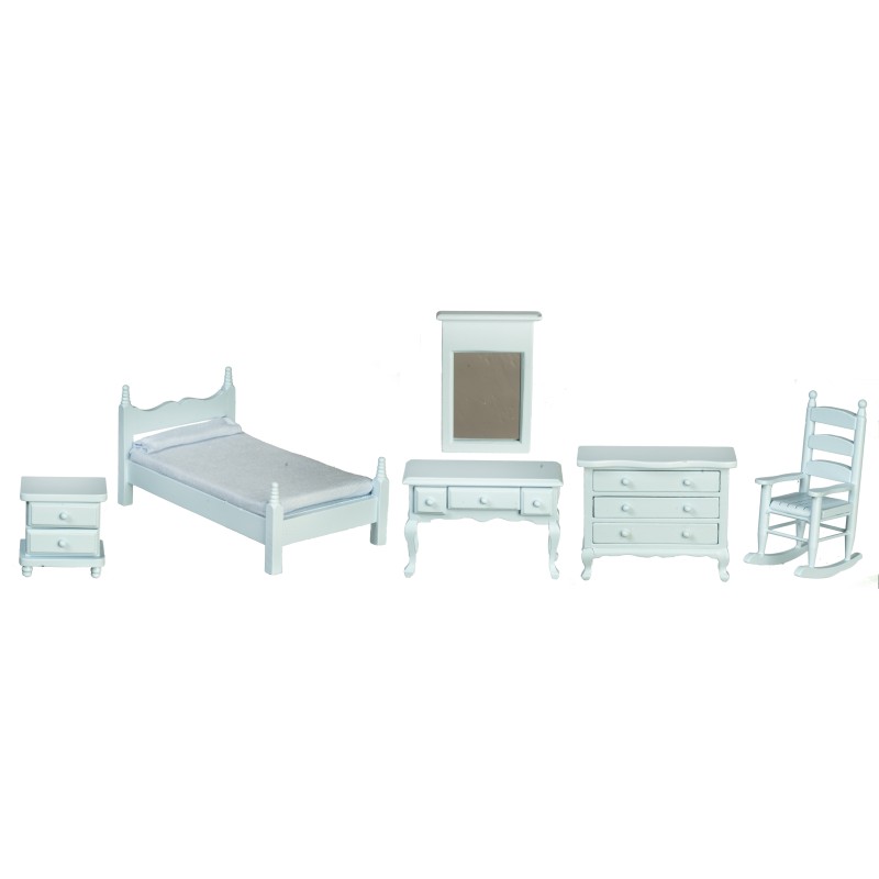 Dolls House Hand Painted Pale Blue Single Bedroom Furniture Set 1:12 Miniature