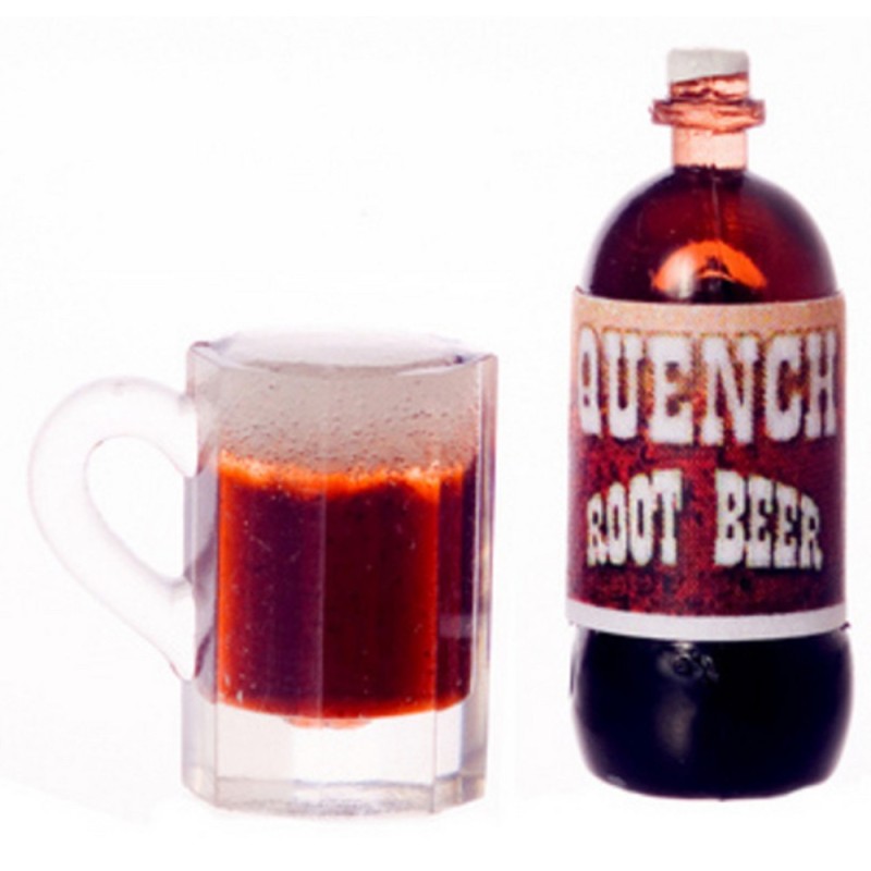 Dolls House Bottle & Pint of Root Beer 1:12 Miniature Accessory