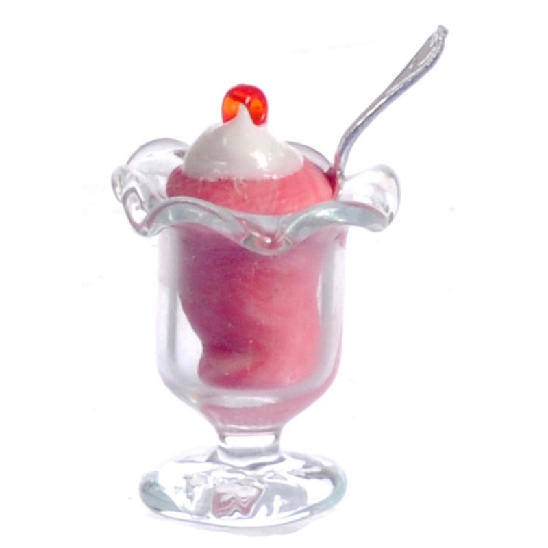 Dolls House Miniature Dining Accessory Strawberry Ice Cream Sundae Fluted Dish