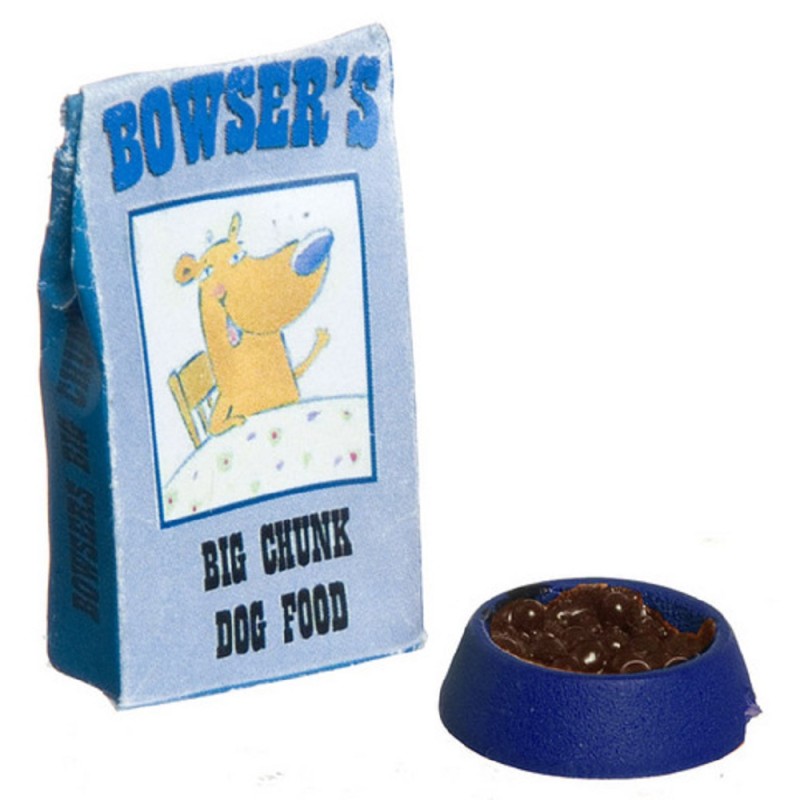Dolls House Bag & Bowl of Dog Food Miniature 1:12 Pet Accessory