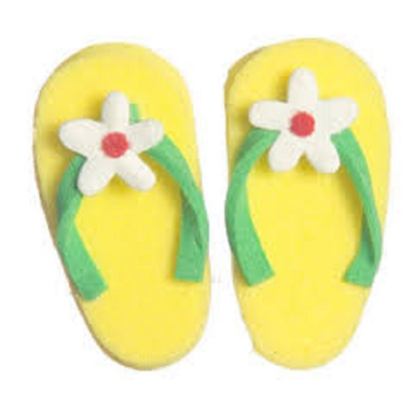 Dolls House Modern Flip Flops with Flower Yellow Summer Beach Accessory Shoes