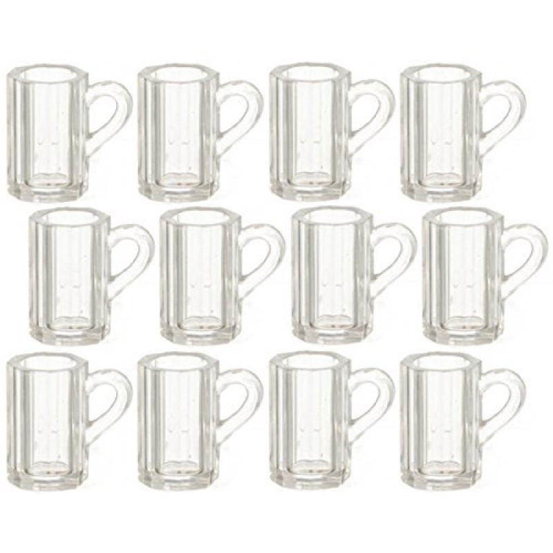 Dolls House Miniature Pub Bar Accessory Set 12 Beer Mugs Pint Glasses