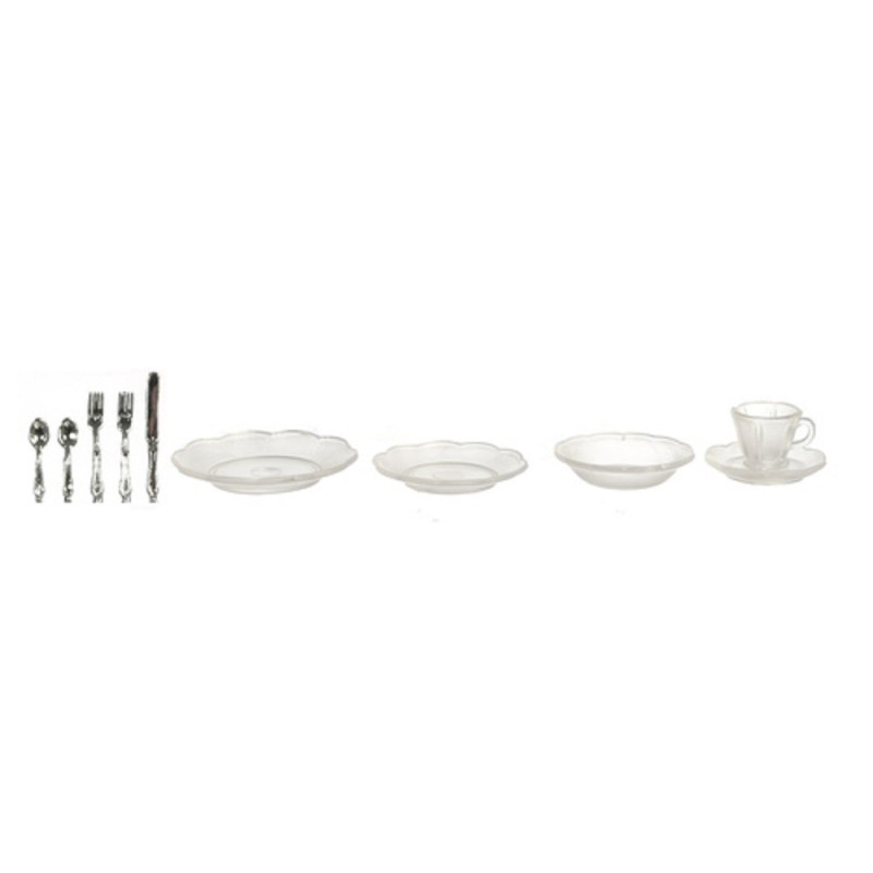 Dolls House Single Place Setting Clear Dishes & Cutlery Dining Room Accessory