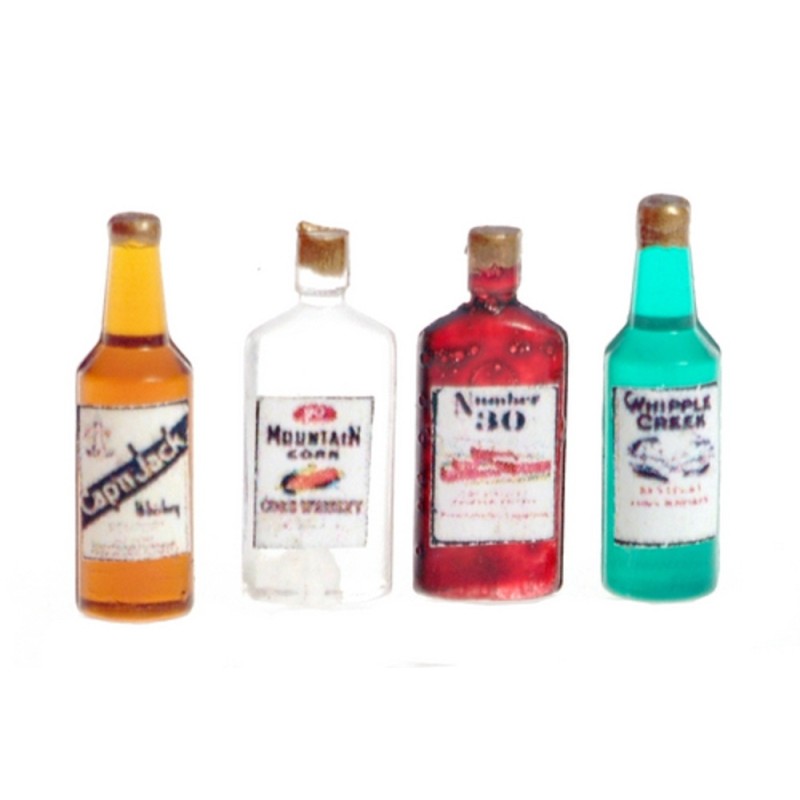 Dolls House 4 Vintage Spirit Liquor Bottles Miniature Bar Pub Study Accessory