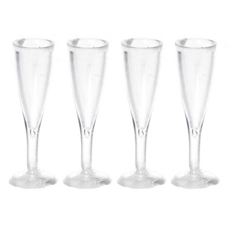 Dolls House 4 Empty Champagne Flutes Glasses Miniature Pub Bar Accessory 1:12