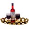 Dolls House Red Wine Bottle & 2 Full Glasses on Gold Tray Miniature