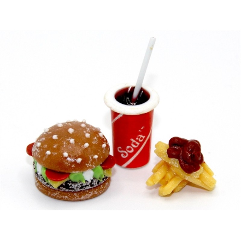 Dolls House Burger Fries & Drink Fast Food Take Away Miniature Food Accessory