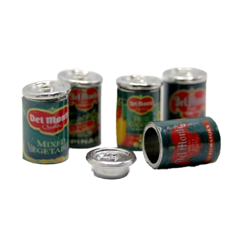 Dolls House 5 Food Cans Mixed Grocery Tins Miniature Shop Kitchen Accessory Set