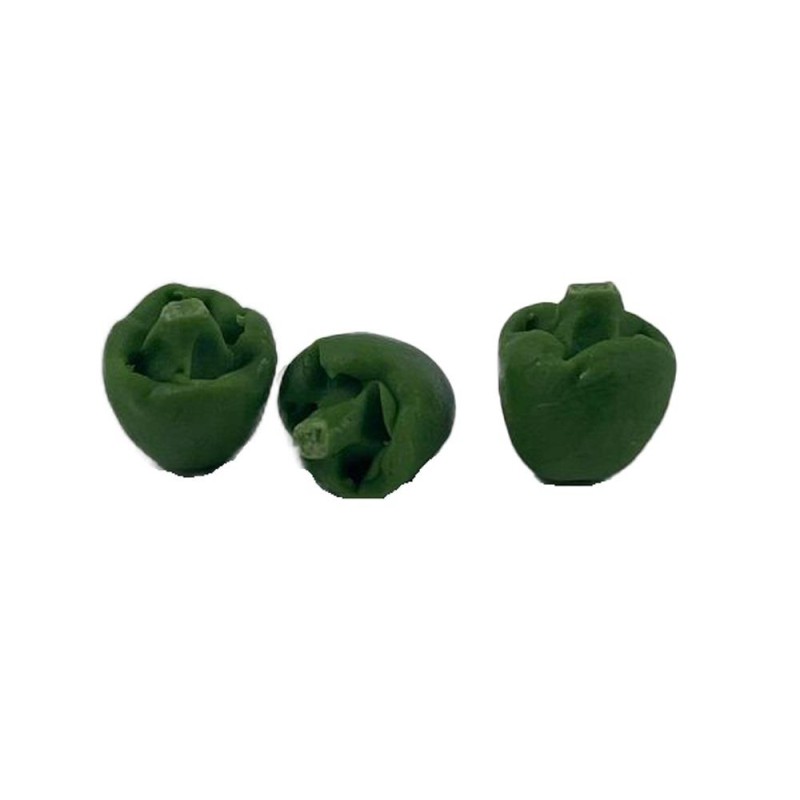 Dolls House 3 Green Bell Peppers Miniature Kitchen Vegetable Shop Accessory 1:12