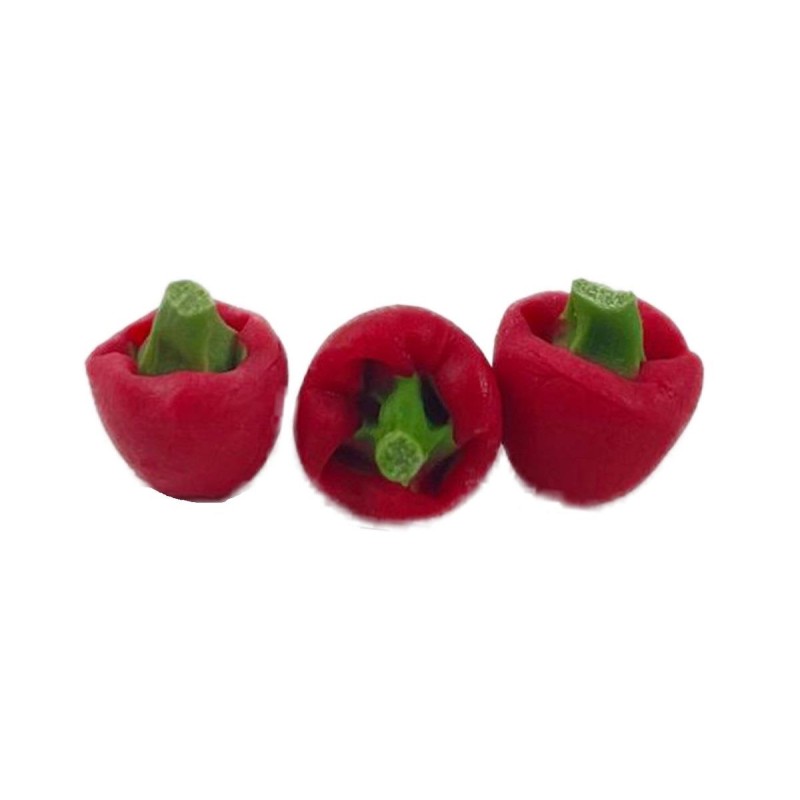 Dolls House 3 Red Bell Peppers Miniature Kitchen Vegetable Shop Accessory 1:12
