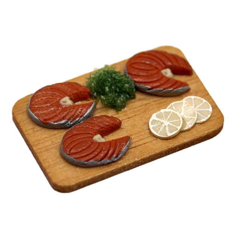 Dolls House Salmon with Lemon on Board Miniature Kitchen Food Accessory 1:12