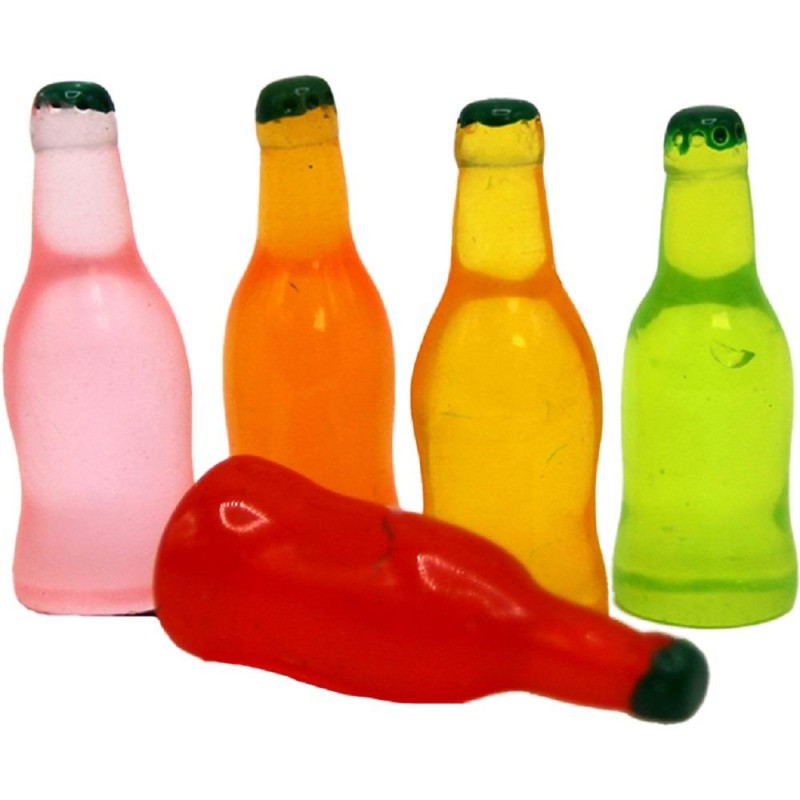 Dolls House 5 Fizzy Soda Pop Bottles Miniature Pub Shop Kitchen Accessory 1:12