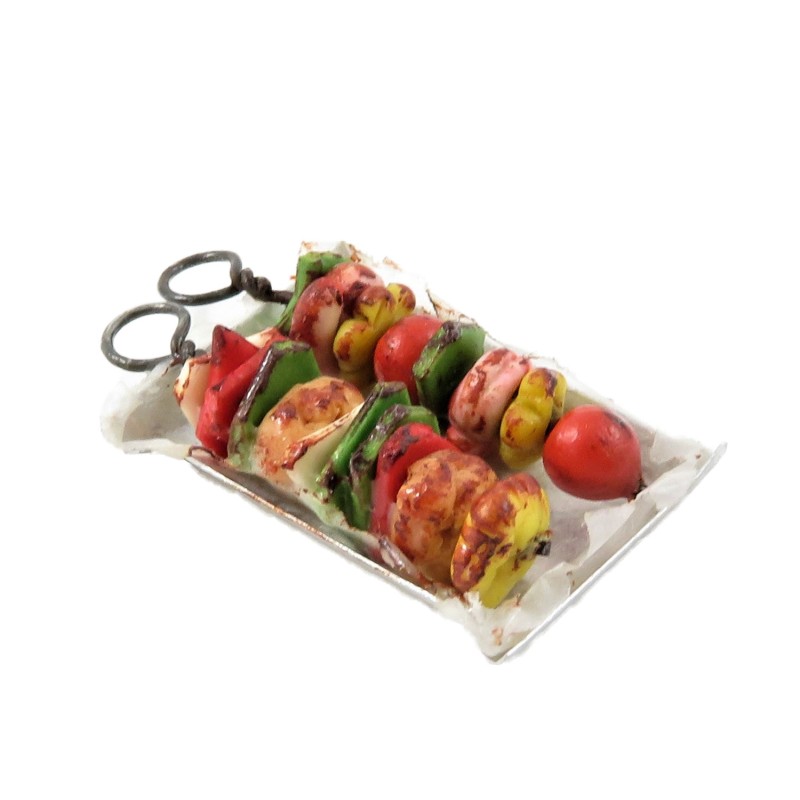 Dolls House Skewered Kebabs on Tray Kitchen Barbecue Food Shop Accessory