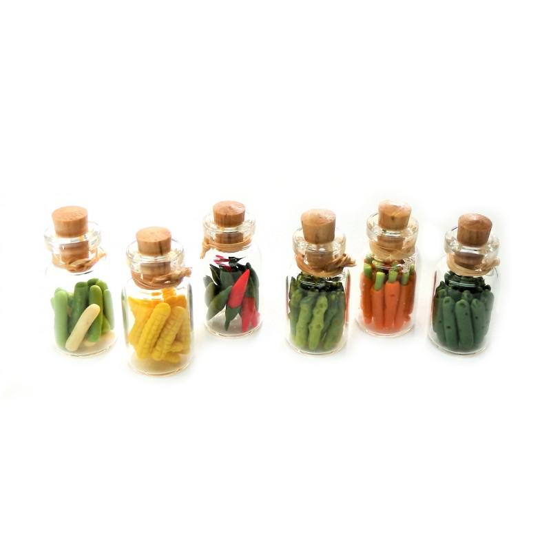 Dolls House 6 Glass Jars of Vegetables Miniature Kitchen Accessory
