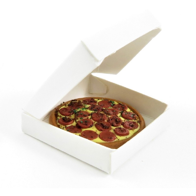 Dolls House Pepperoni Pizza in Box Take Away Fast Food Kitchen Cafe Accessory