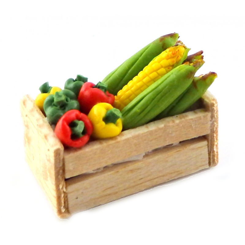 Dolls House Box of Sweet Peppers & Corn on the Cob Shop Store Market Accessory