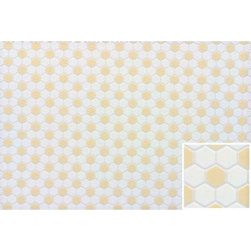 Dolls House Miniature Bathroom Kitchen Flooring White Beige Hexagon Tile Sheet