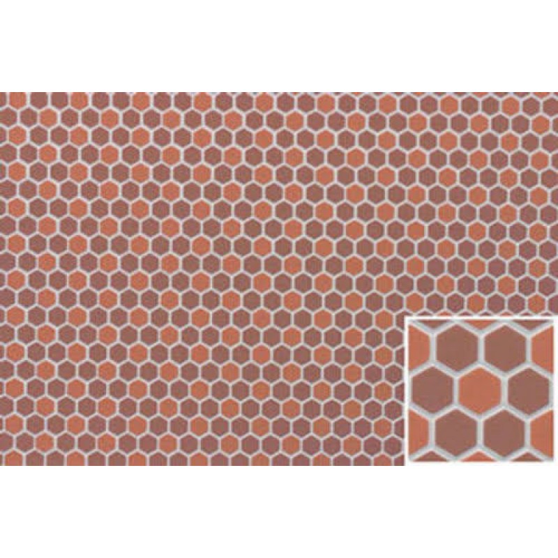 Dolls House Dark Terracotta Hex Tile Moulded Plastic Flooring Sheet 1:12 Scale