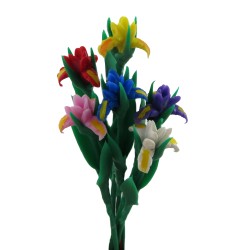 Dolls House 6 Iris Flowers on Stems Miniature Garden Vase Accessory 1:12