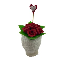 Dolls House Red Roses in White Vase with Heart Miniature Flowers Decor Accessory Dolls House Red Roses in White Vase with Heart Miniature Flowers Decor Accessory