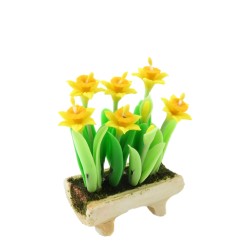 Dolls House Daffodils in Cream Stone Trug Trough Miniature 1:12 Garden Accessory